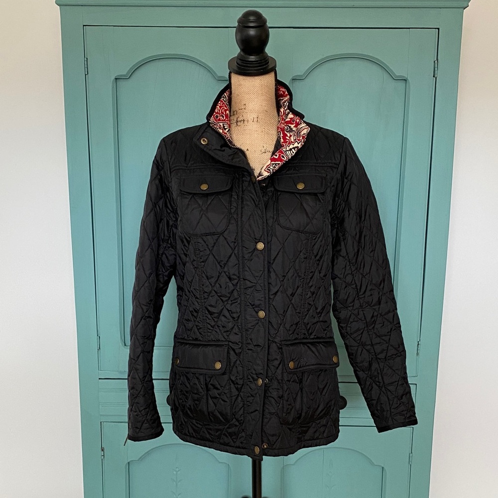 Barbour Black Quilted Utility Jacket with Red Paisley Lining
